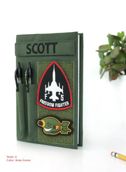 Military book cover for green journal with loop tape for patches | Military gift. Style 4