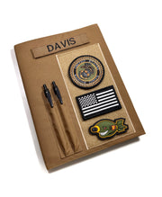 Military book cover for green journal (10.5 x 8 in.) with loop tape for patches | Military gift. Style 4