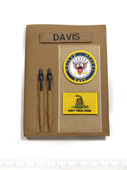 Military book cover for green journal (10.5 x 8 in.) with loop tape for patches | Military gift. Style 4