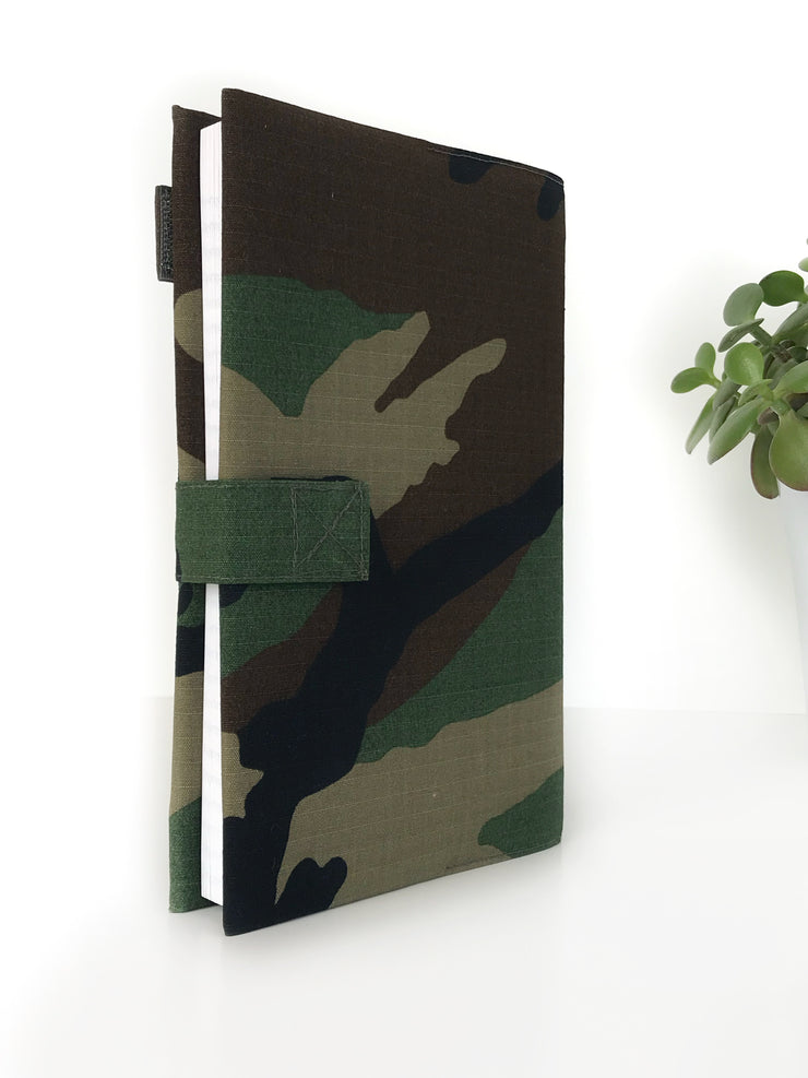 Military book cover for green journal with loop tape for patches | Military gift. Style 5