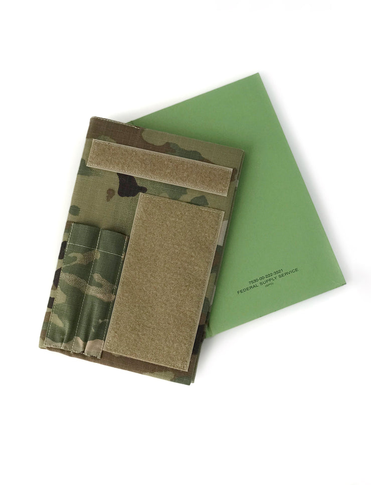 Military book cover for green journal with loop tape for patches | Military gift. Style 4