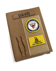 Military book cover for green journal (10.5 x 8 in.) with loop tape for patches | Military gift. Style 4