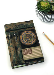 Military book cover for green journal with loop tape for patches | Military gift. Style 4