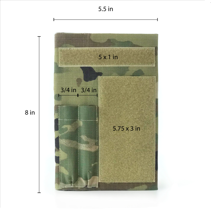 Military book cover for green journal with loop tape for patches | Military gift. Style 4