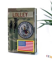 Military book cover for green journal with loop tape for patches | Military gift. Style 4