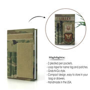 Military book cover for green journal with loop tape for patches | Military gift. Style 4