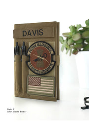 Military book cover for green journal with loop tape for patches | Military gift. Style 5