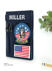 Military book cover for green journal with loop tape for patches | Military gift. Style 5