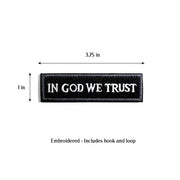 In God we trust embroidered tactical patch with hook and loop tape for Book covers, bags, vest, tactical patch. 3.75 x 1 inches.