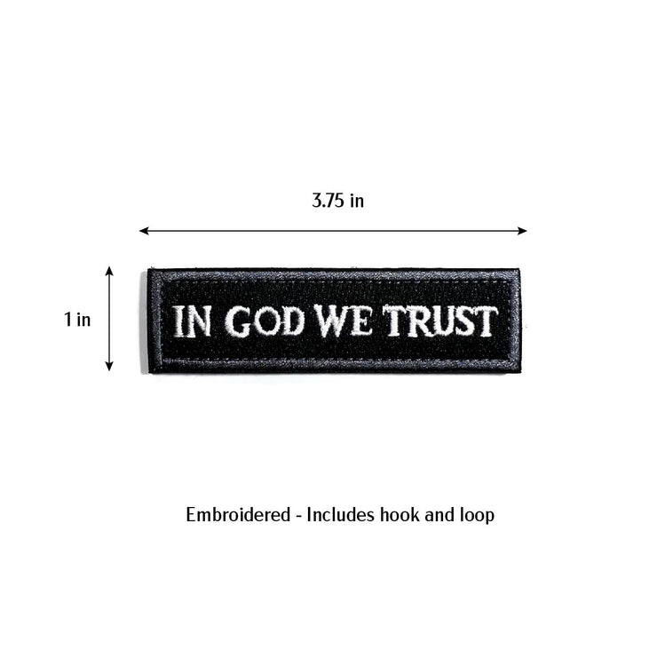 In God we trust embroidered tactical patch with hook and loop tape for Book covers, bags, vest, tactical patch. 3.75 x 1 inches.