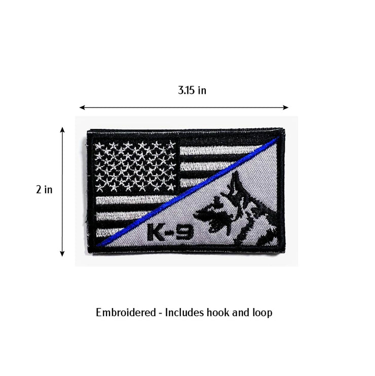 K9 Flag - embroidered blue line tactical patch with hook and loop tape for Book covers, bags, vest, tactical patch. 3.15 x 2 inches.