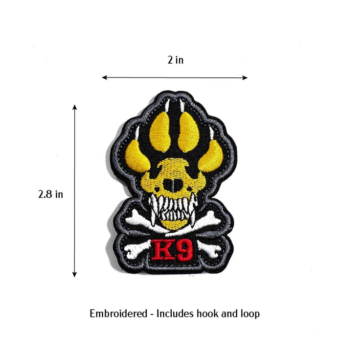 K9 Paw embroidered tactical patch with hook and loop tape for Book covers, bags, vest, K9 unit tactical patch. 2.8 x 2  inches.