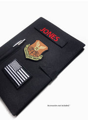 Military book cover for green journal (10.5 x 8 in.) with loop tape for patches | Military gift. Style 3