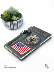 Military book cover for green journal with loop tape for patches | Military gift. Style 5