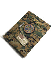 Military book cover for green journal (10.5 x 8 in.) with loop tape for patches | Military gift. Style 3