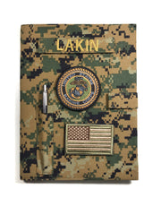 Military book cover for green journal (10.5 x 8 in.) with loop tape for patches | Military gift. Style 3