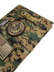 Military book cover for green journal (10.5 x 8 in.) with loop tape for patches | Military gift. Style 3