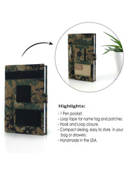 Military book cover for green journal with loop tape for patches | Military gift. Style 3 - L'FEME
