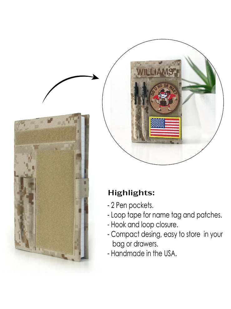 Military book cover for green journal with loop tape for patches | Military gift. Style 5 - L'FEME