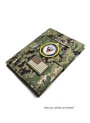 Military book cover for green journal (10.5 x 8 in.) with loop tape for patches | Military gift. Style 3