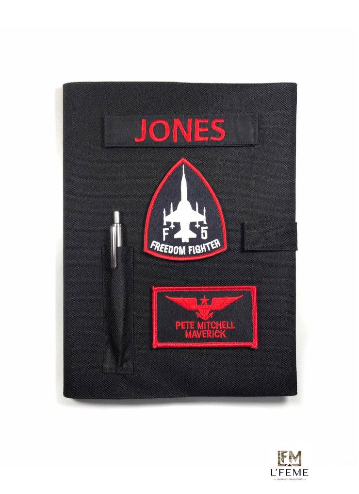 Military book cover for green journal (10.5 x 8 in.) with loop tape for patches | Military gift. Style 3